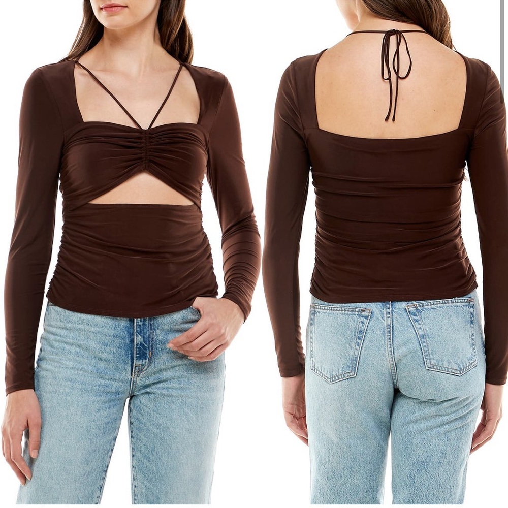 WAYF Melrose Cutout Detail Halter Neck Knit Top